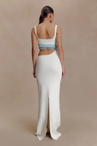 Ruvic Knit Maxi Beaded Dress – White