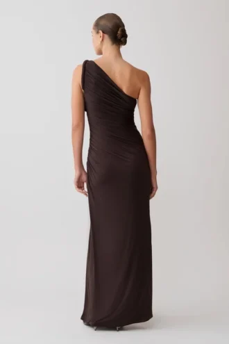 Ryn Twisted One Shoulder Maxi Dress – Dark Chocolate
