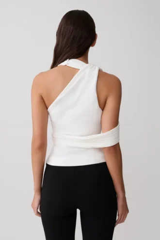 Sable Crossover Crepe Halter Top – White