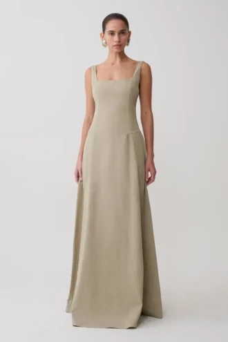 Salma Drop Waist Cotton Maxi Dress – Sage