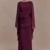 Samantha Waterfall Sleeves Maxi Dress – Wine Samantha Waterfall Sleeves Maxi Dress – Wine