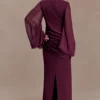 Samantha Waterfall Sleeves Maxi Dress – Wine Samantha Waterfall Sleeves Maxi Dress – Wine
