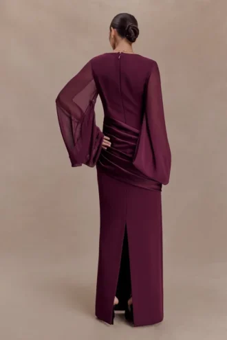 Samantha Waterfall Sleeves Maxi Dress – Wine