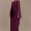 Samantha Waterfall Sleeves Maxi Dress – Wine Samantha Waterfall Sleeves Maxi Dress – Wine