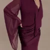Samantha Waterfall Sleeves Maxi Dress – Wine Samantha Waterfall Sleeves Maxi Dress – Wine
