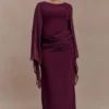 Samantha Waterfall Sleeves Maxi Dress – Wine Samantha Waterfall Sleeves Maxi Dress – Wine
