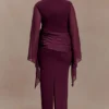 Samantha Waterfall Sleeves Maxi Dress – Wine Samantha Waterfall Sleeves Maxi Dress – Wine