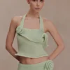 Samira Halter Knit Twist Top – Pastel Green
