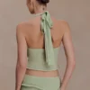 Samira Halter Knit Twist Top – Pastel Green