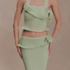 Samira Halter Knit Twist Top – Pastel Green