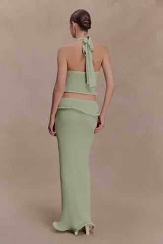 Samira Knit Wired Maxi Skirt – Pastel Green