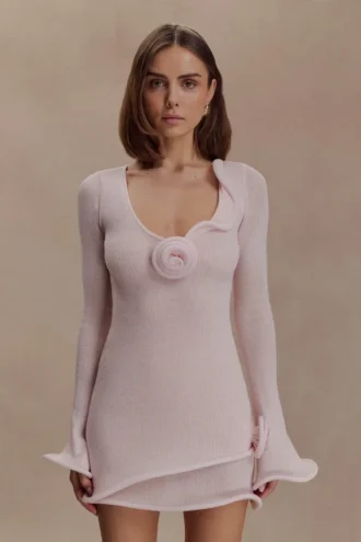 Samira Knit Long Sleeve Mini Dress – Misty Rose