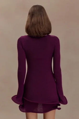 Samira Knit Long Sleeve Mini Dress – Plum