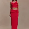 Samira Knit Wired Maxi Skirt – Red