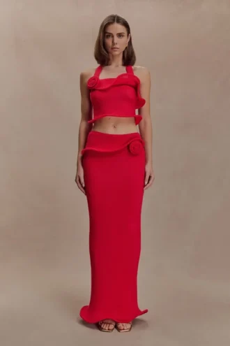 Samira Knit Wired Maxi Skirt – Red Samira Knit Wired Maxi Skirt – Red