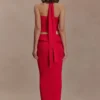 Samira Knit Wired Maxi Skirt – Red