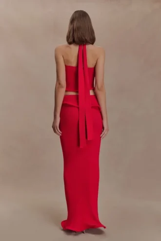 Samira Knit Wired Maxi Skirt – Red Samira Knit Wired Maxi Skirt – Red