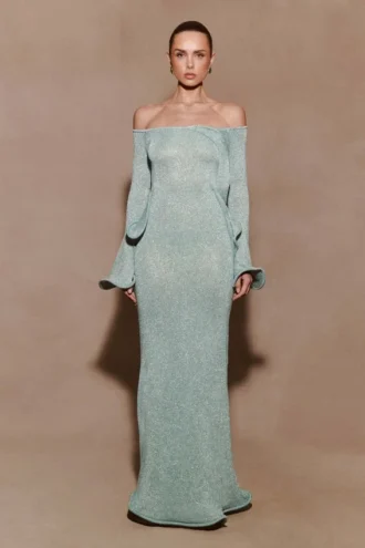 Sandrine Lurex Knit Maxi Dress – Aqua Sandrine Lurex Knit Maxi Dress – Aqua
