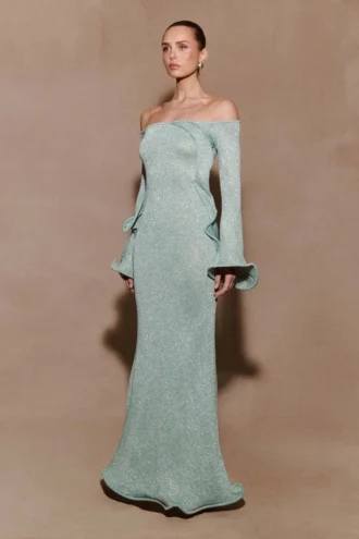 Sandrine Lurex Knit Maxi Dress – Aqua Sandrine Lurex Knit Maxi Dress – Aqua