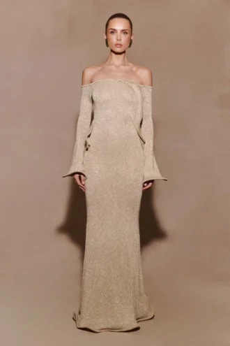 Sandrine Lurex Knit Maxi Dress – Gold Sandrine Lurex Knit Maxi Dress – Gold