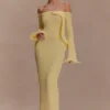 Sandrine Off Shoulder Knit Maxi Dress – Lemon Sandrine Off Shoulder Knit Maxi Dress – Lemon