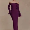 Sandrine Off Shoulder Knit Maxi Dress – Plum