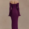 Sandrine Off Shoulder Knit Maxi Dress – Plum