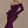 Sandrine Off Shoulder Knit Maxi Dress – Plum