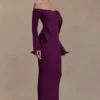 Sandrine Off Shoulder Knit Maxi Dress – Plum