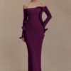 Sandrine Off Shoulder Knit Maxi Dress – Plum