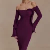 Sandrine Off Shoulder Knit Maxi Dress – Plum