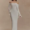 Sandrine Off Shoulder Knit Maxi Dress – White Sandrine Off Shoulder Knit Maxi Dress – White