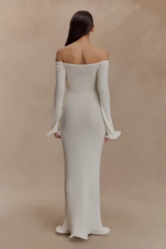 Sandrine Off Shoulder Knit Maxi Dress – White Sandrine Off Shoulder Knit Maxi Dress – White