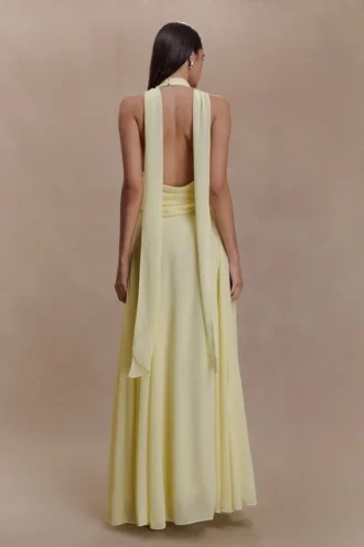 Santal Floral Chiffon Halter Maxi Dress – Lemon
