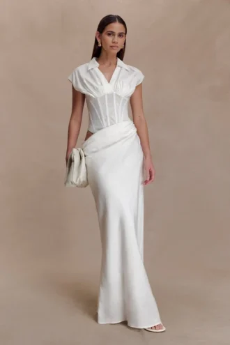 Saphira Shirt Corset Maxi Dress – White