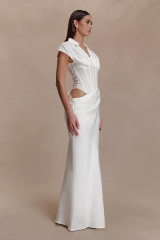 Saphira Shirt Corset Maxi Dress – White