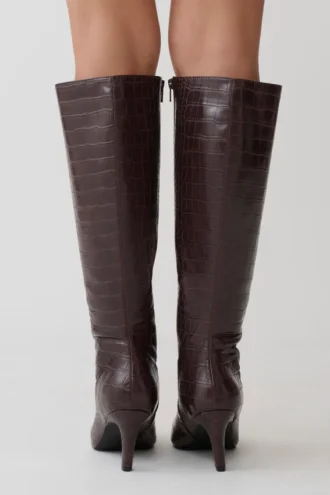 Sarah Faux Leather Crocodile Boot – Chocolate