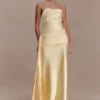 Sarah Strapless Maxi Dress With Waist Tie – Lemon