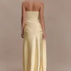 Sarah Strapless Maxi Dress With Waist Tie – Lemon