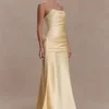 Sarah Strapless Maxi Dress With Waist Tie – Lemon