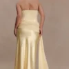 Sarah Strapless Maxi Dress With Waist Tie – Lemon