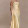 Sarah Strapless Maxi Dress With Waist Tie – Lemon
