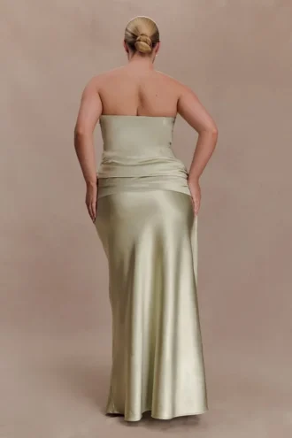 Sarah Strapless Maxi Dress With Waist Tie – Sage