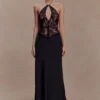 Sascha Lace And Satin Halter Maxi Dress – Black Sascha Lace And Satin Halter Maxi Dress – Black