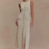 Sawyer Sleeveless Buttoned Maxi Dress – Ivory Sawyer Sleeveless Buttoned Maxi Dress – Ivory