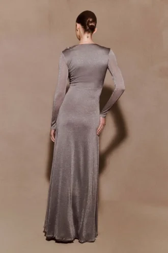 Scarlet Lurex Cowl Maxi Dress – Silver