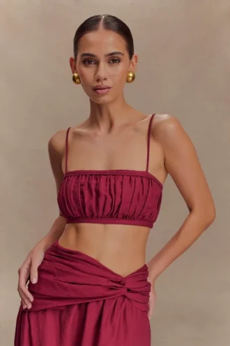 Scottie Shirred Linen Bandeau – Wine