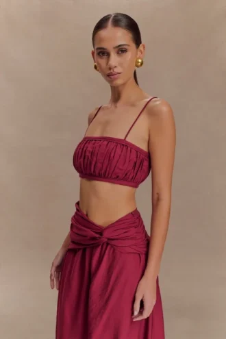 Scottie Shirred Linen Bandeau – Wine