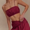 Scottie Shirred Linen Bandeau – Wine Scottie Shirred Linen Bandeau – Wine
