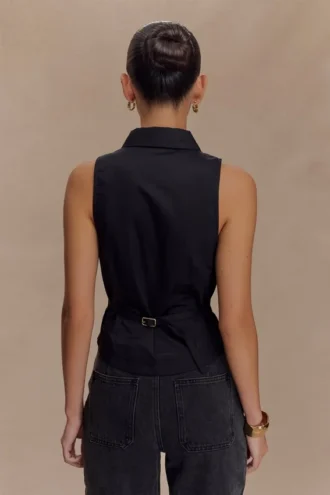 Selene Sleeveless Halter Shirt – Black